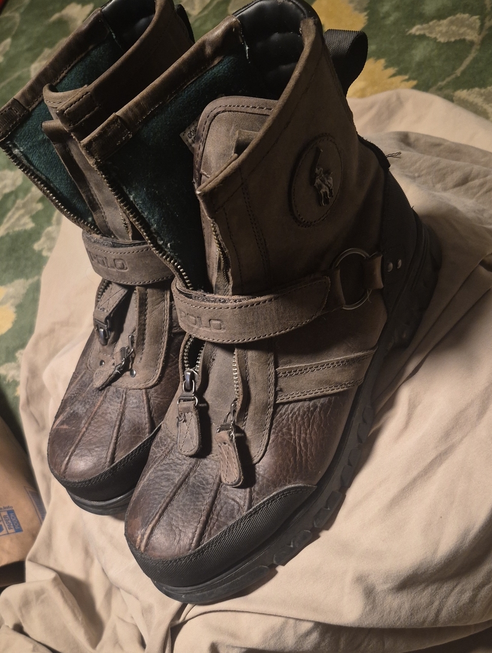 Polo by Ralph Lauren Brown Leather Strap Zip Winter Boots